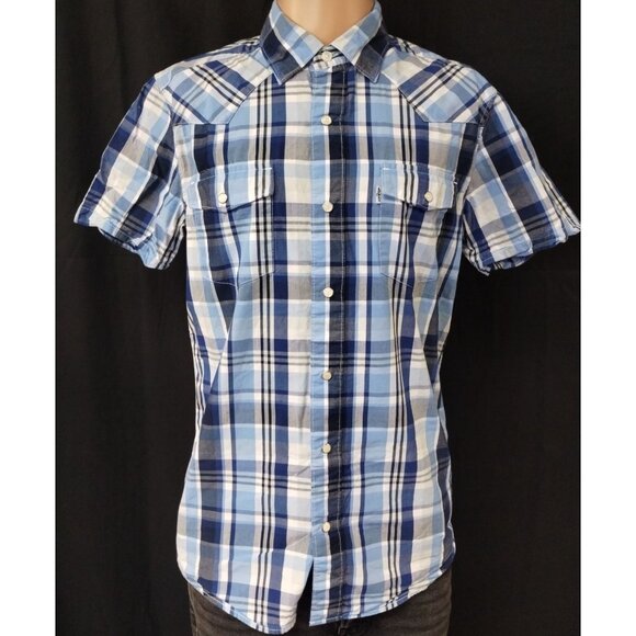 Levi's Men's Blue Plaid Shirt/Button Snaps Size M SKU 4004 - Picture 1 of 10